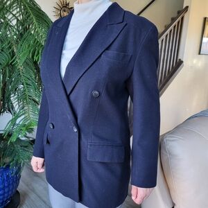 Bogner womens dark navy blue oversized 40 wool blazer